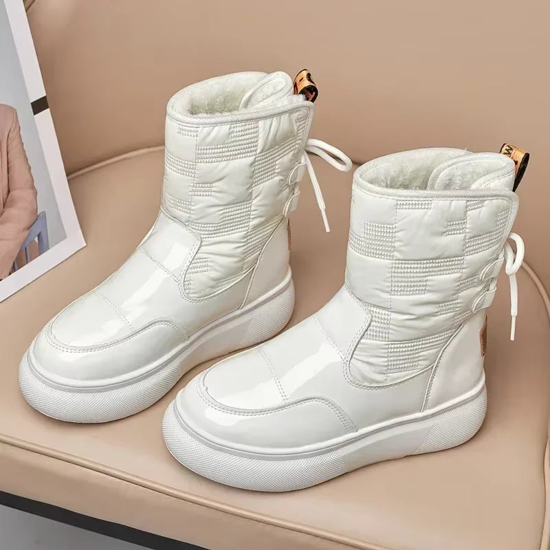 Bottes de Neige Femme – Laçage Arrière, Semelle Plateforme