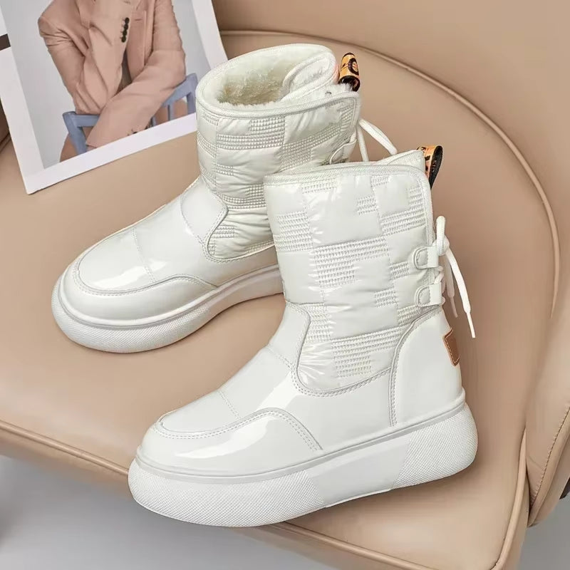 Bottes de Neige Femme – Laçage Arrière, Semelle Plateforme