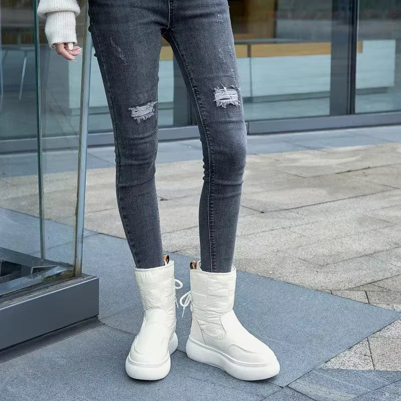 Bottes de Neige Femme – Laçage Arrière, Semelle Plateforme