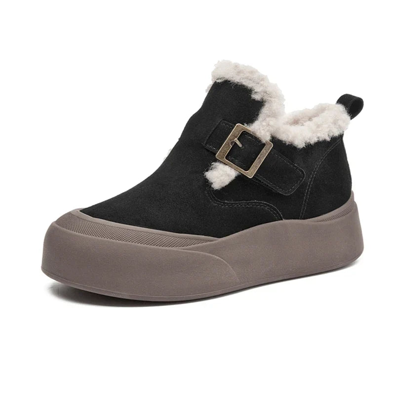 Bottes de Neige Femme – Neige Fourrées Aspect Cuir Crantée, Semelle Antidérapante