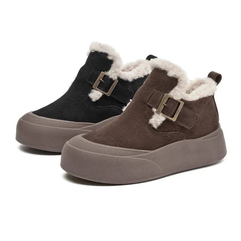 Bottes de Neige Femme – Neige Fourrées Aspect Cuir Crantée, Semelle Antidérapante