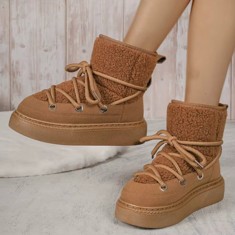 Bottes de Neige Femme – Revers Sherpa, Laçage