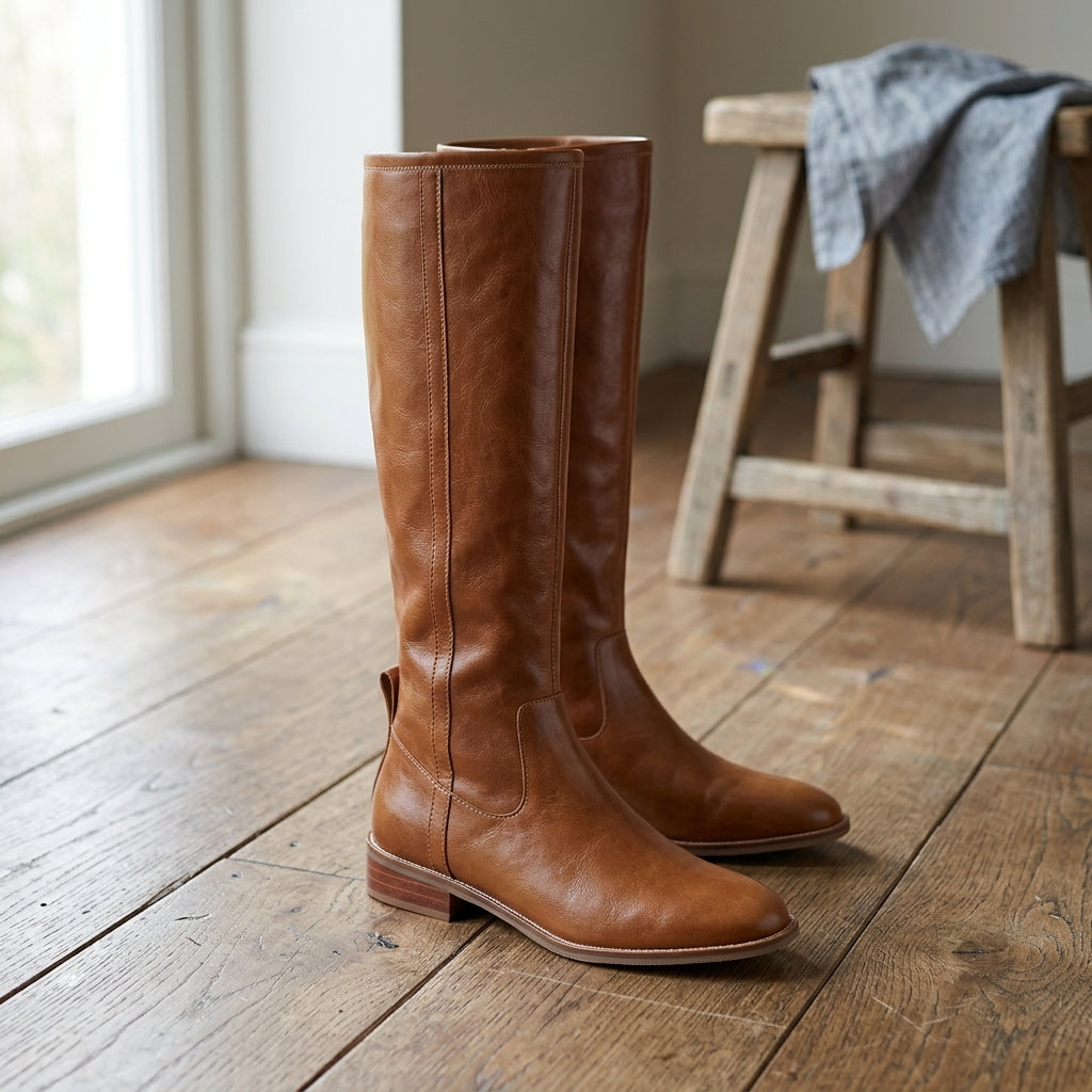 Bottes Hautes Femme – Aspect Cuir Talon Bloc Équestre