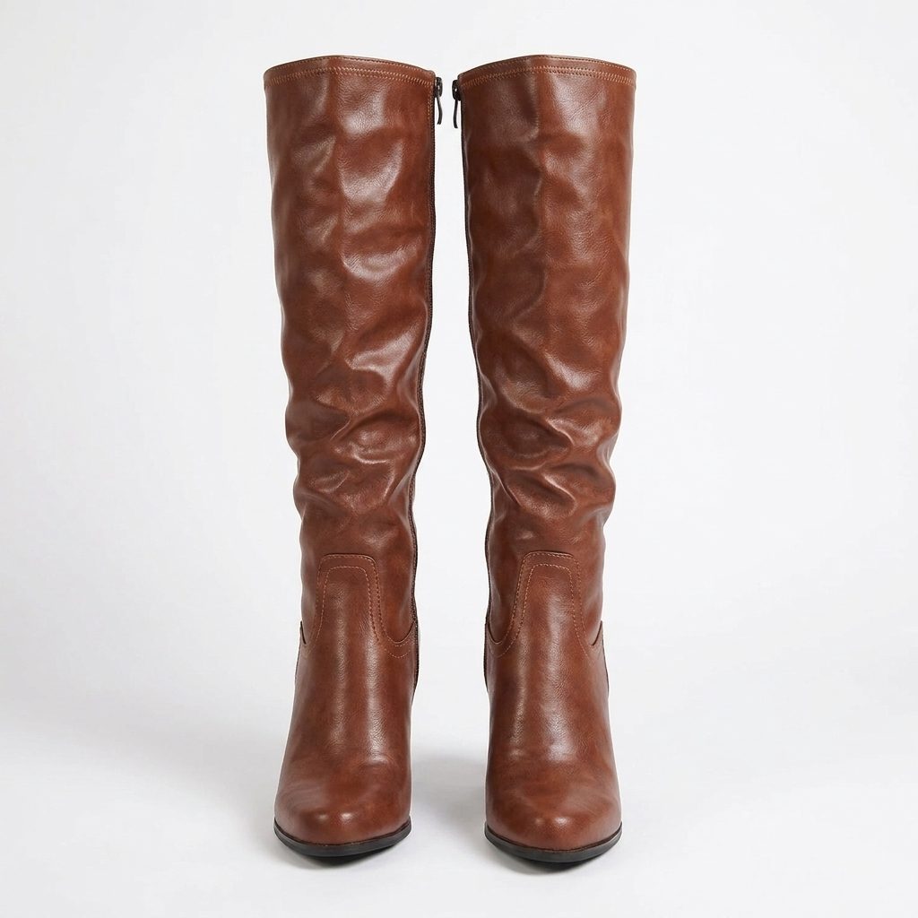 Bottes Hautes Femme – Aspect Cuir Talon Bloc