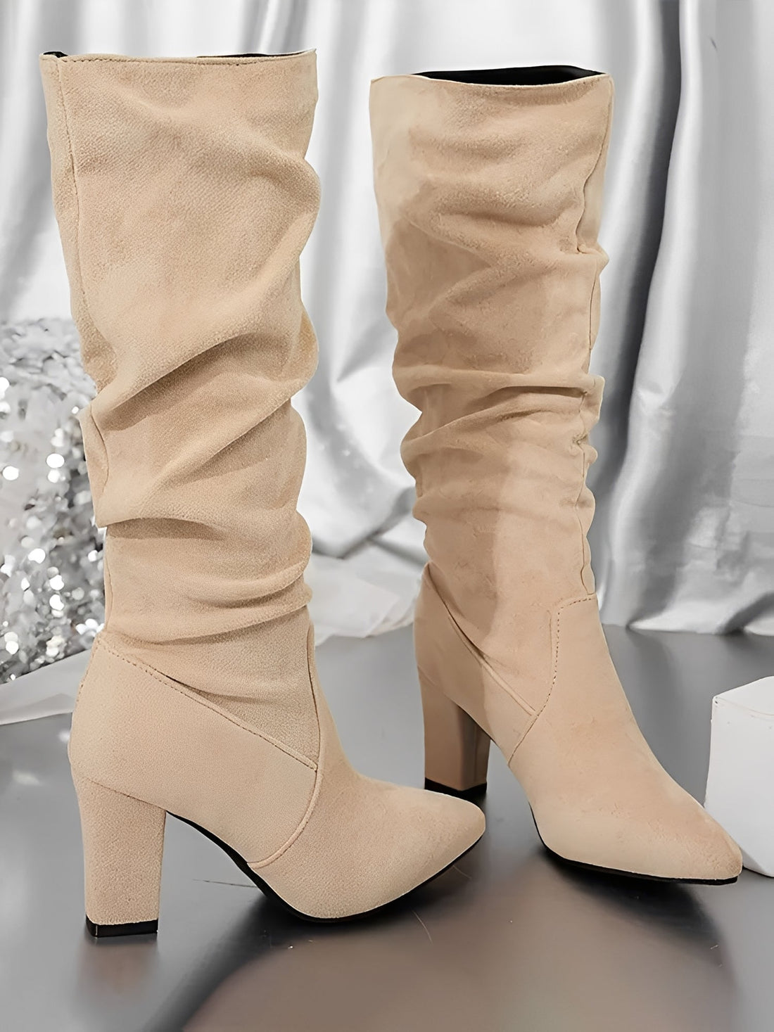 Bottes Hautes Femme – Aspect Daim, Tige Structurée