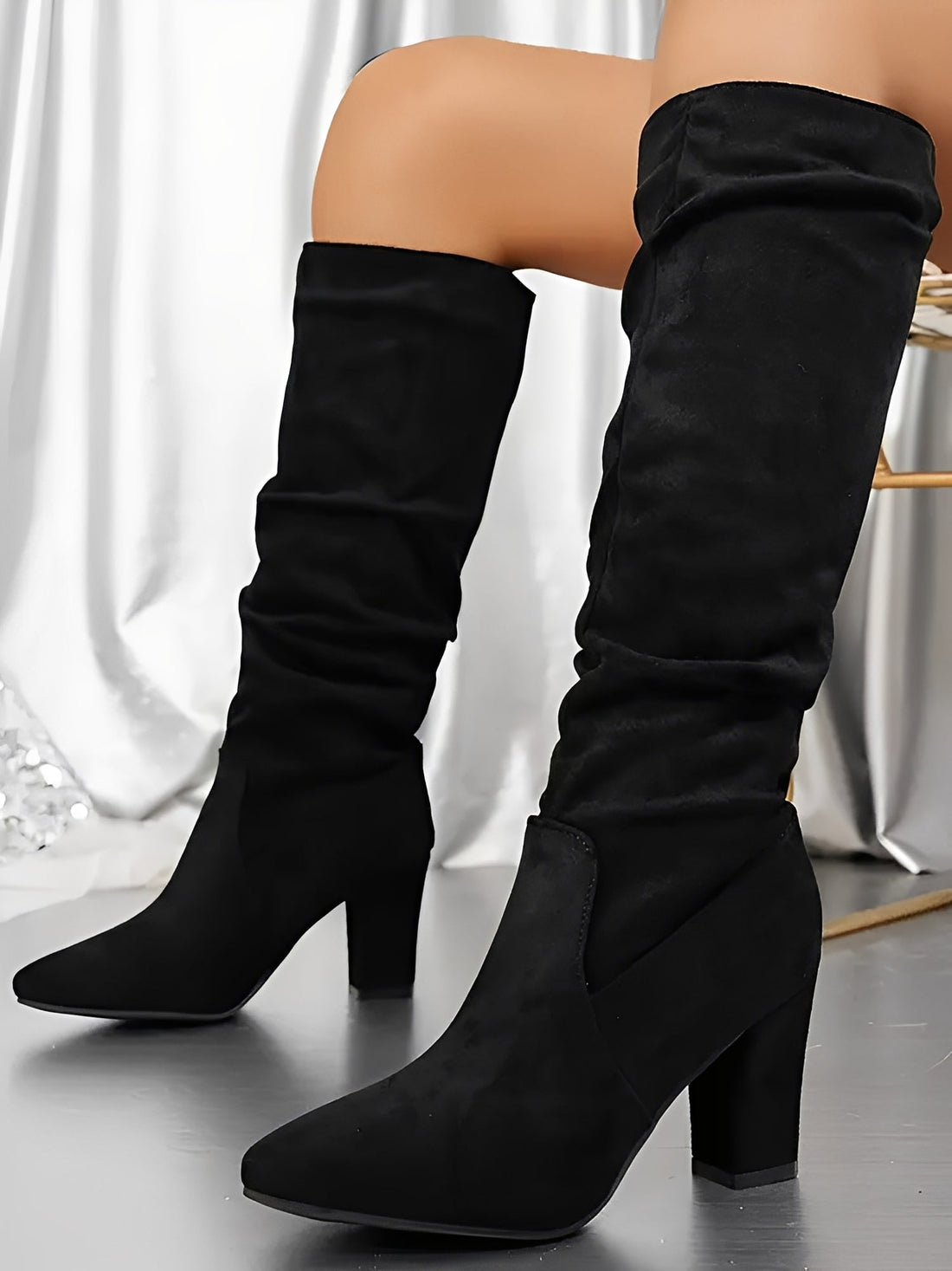 Bottes Hautes Femme – Aspect Daim, Tige Structurée