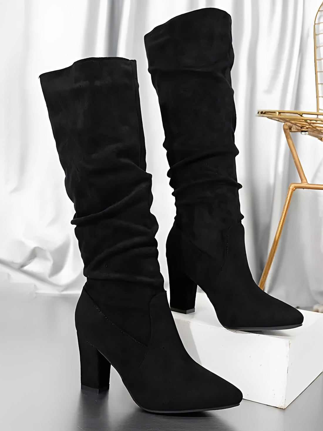 Bottes Hautes Femme – Aspect Daim, Tige Structurée