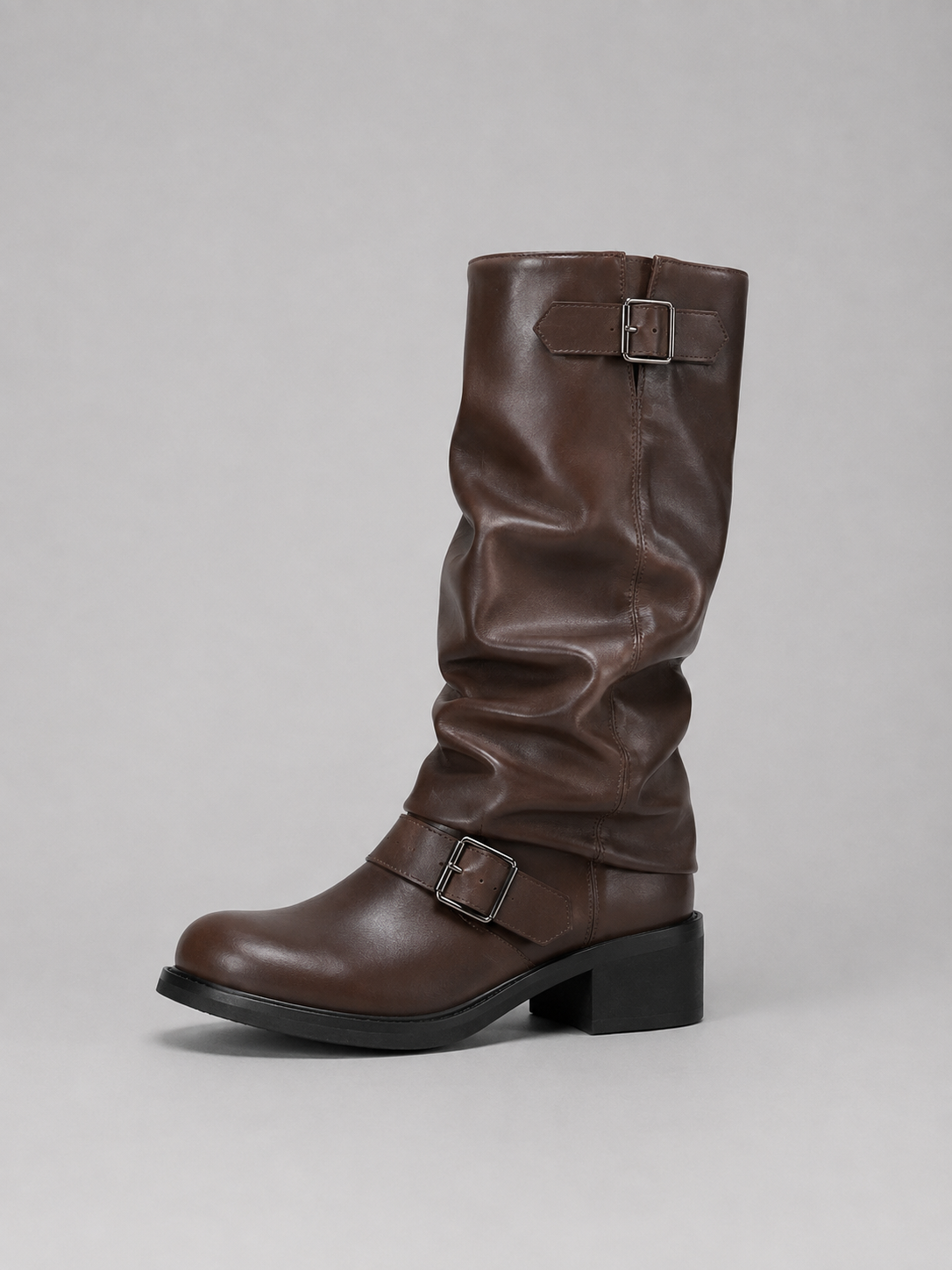 Bottes Hautes Femme – Boucles Aspect Cuir, Talon Bloc