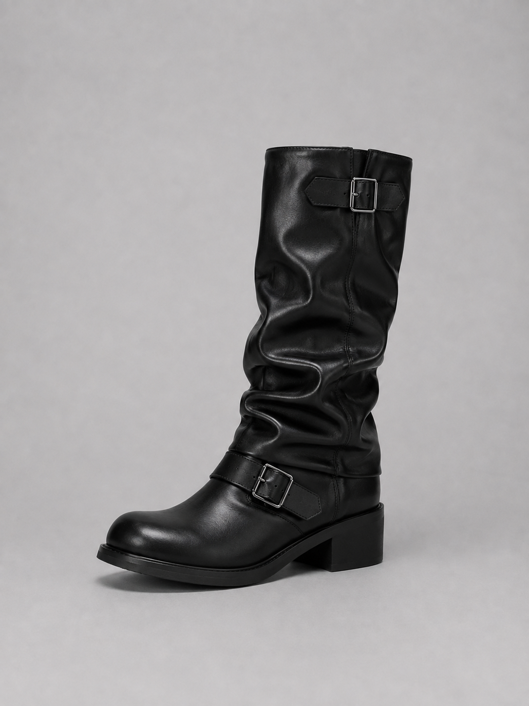Bottes Hautes Femme – Boucles Aspect Cuir, Talon Bloc
