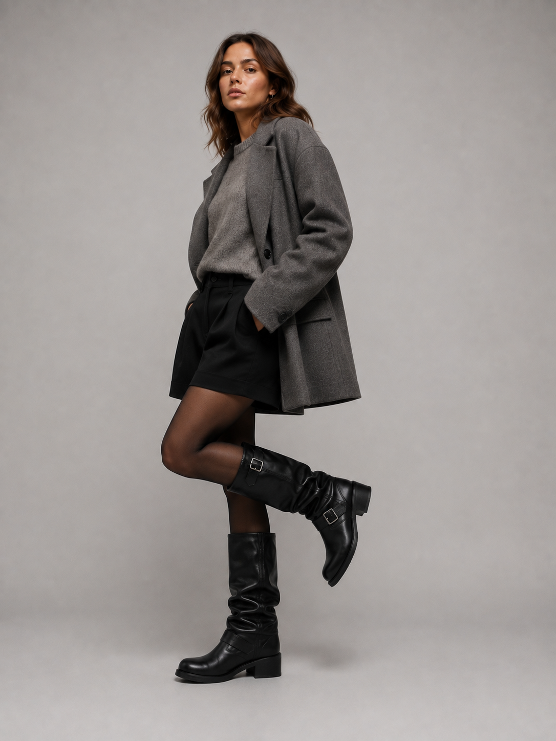 Bottes Hautes Femme – Boucles Aspect Cuir, Talon Bloc