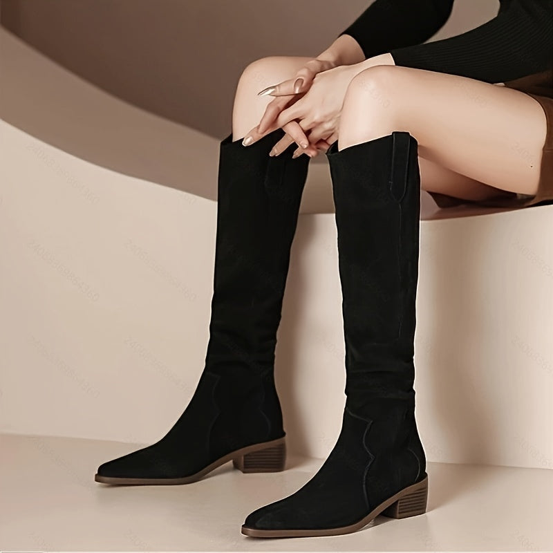 Bottes Hautes Femme – Bout Pointu, Aspect Daim