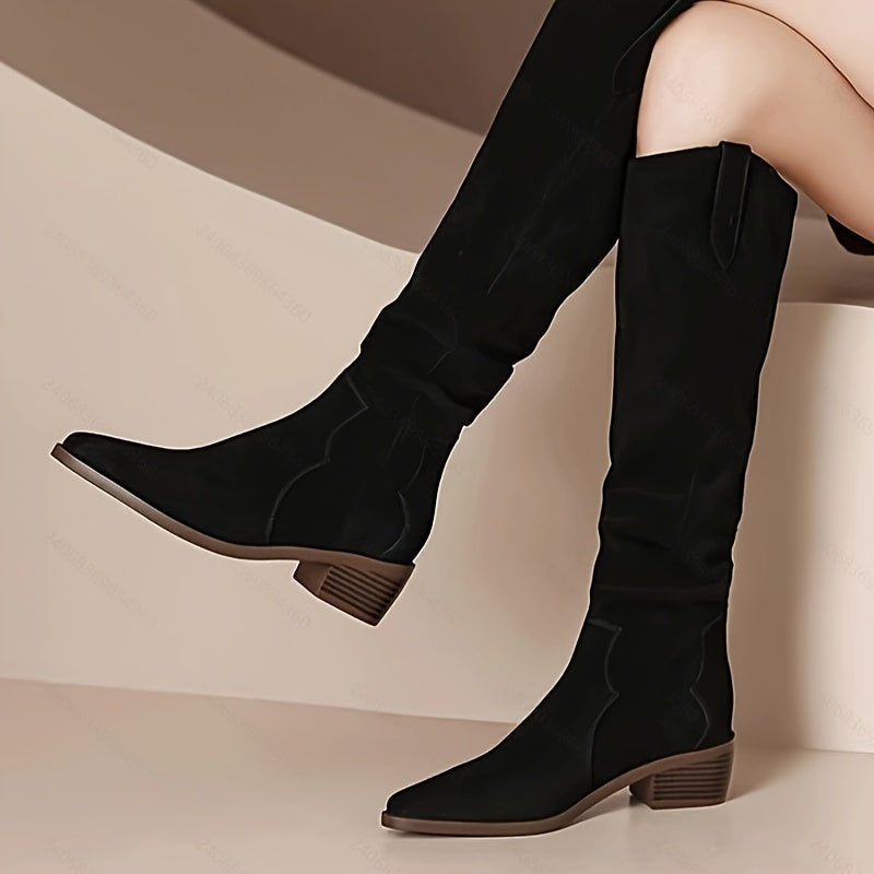 Bottes Hautes Femme – Bout Pointu, Aspect Daim