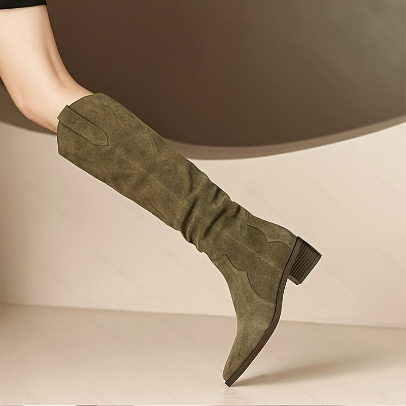 Bottes Hautes Femme – Bout Pointu, Aspect Daim