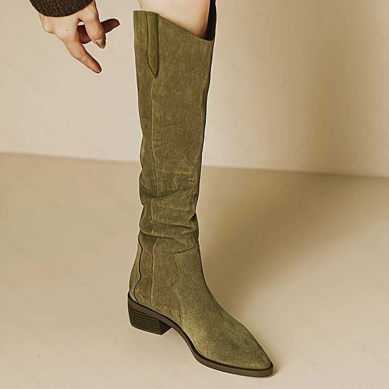 Bottes Hautes Femme – Bout Pointu, Aspect Daim