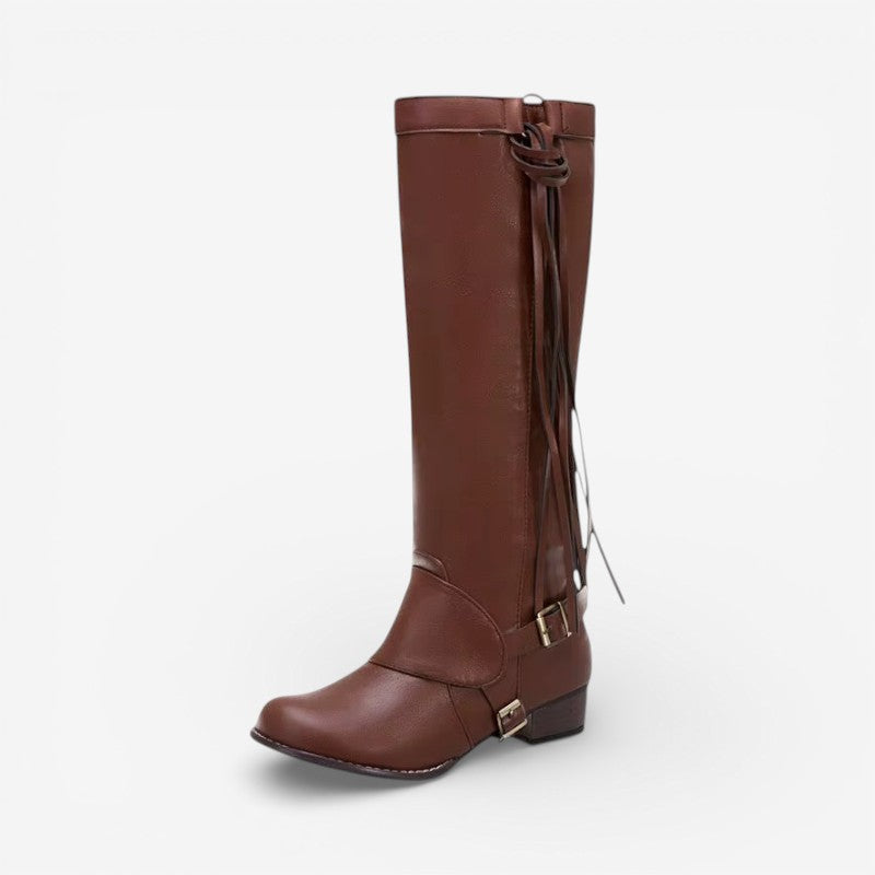 Bottes Hautes Femme – Cavalières à Boucles, Laçage Arrière