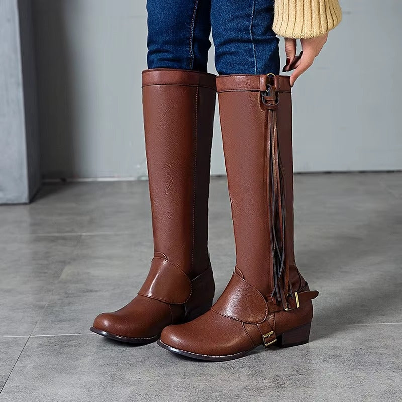 Bottes Hautes Femme – Cavalières à Boucles, Laçage Arrière