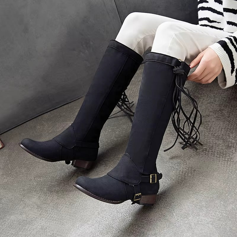 Bottes Hautes Femme – Cavalières à Boucles, Laçage Arrière