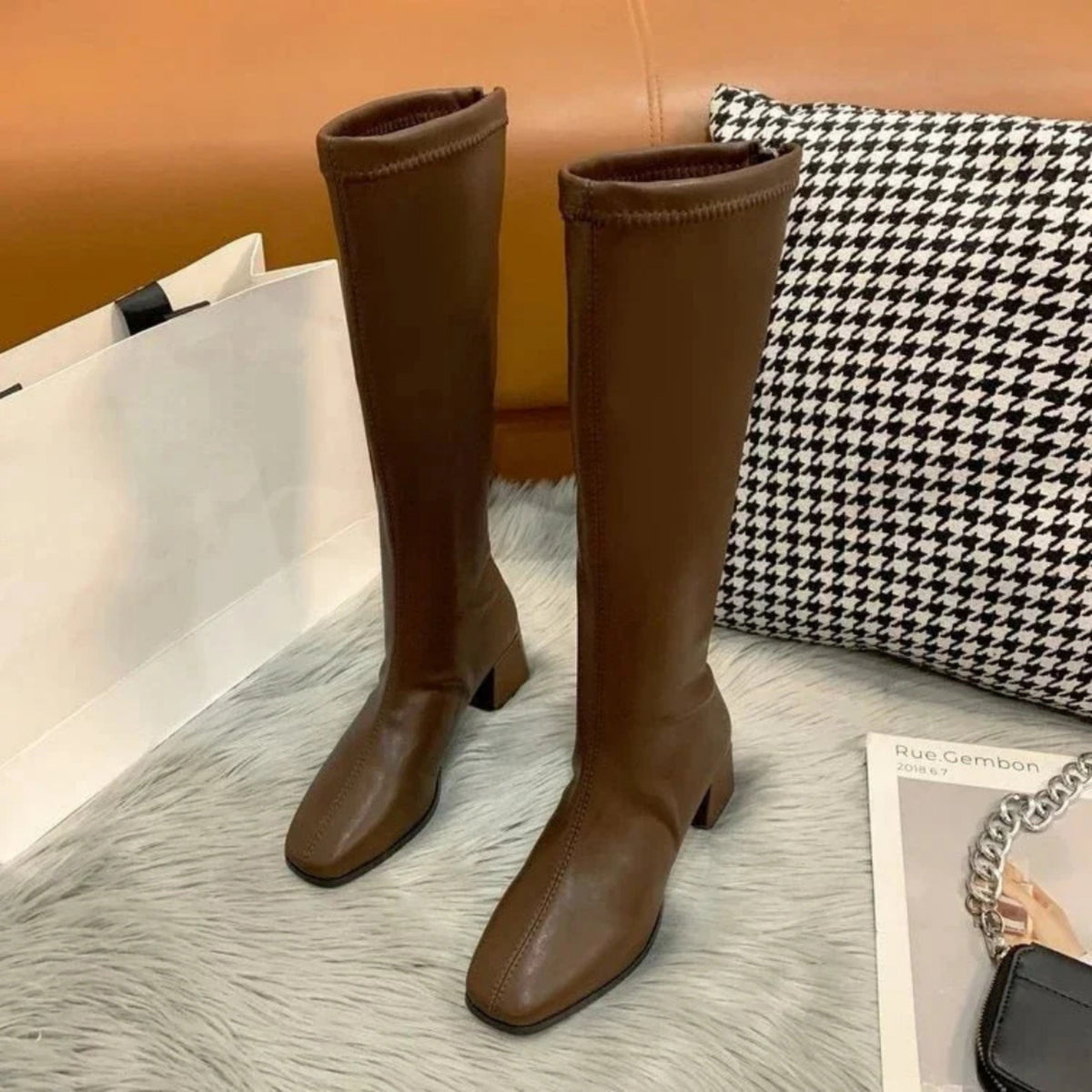 Bottes hautes femme coupe ajustée – marron