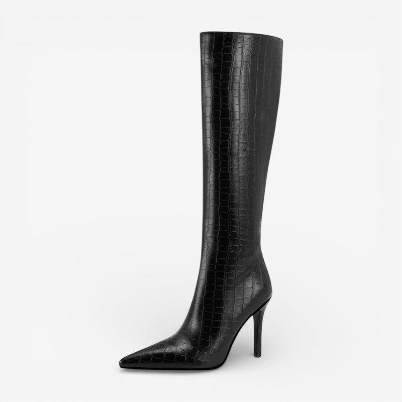 Bottes Hautes Femme – Aspect Croco, Talon Aiguille