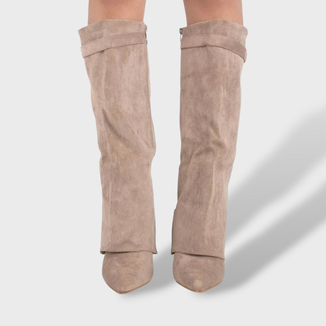Bottes Hautes Femme – Détail Métallique Doré, Aspect Cuir