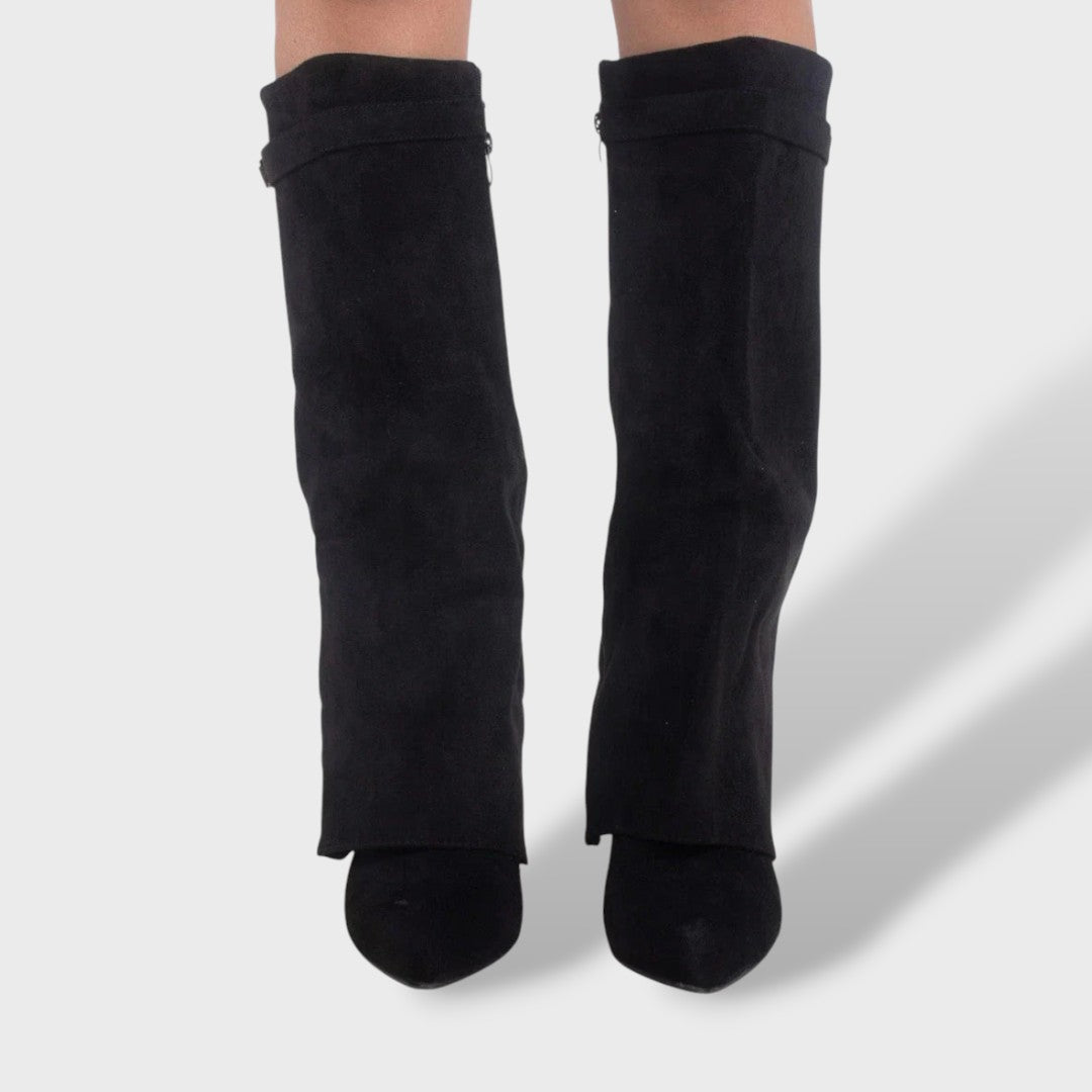 Bottes Hautes Femme – Détail Métallique Doré, Aspect Cuir