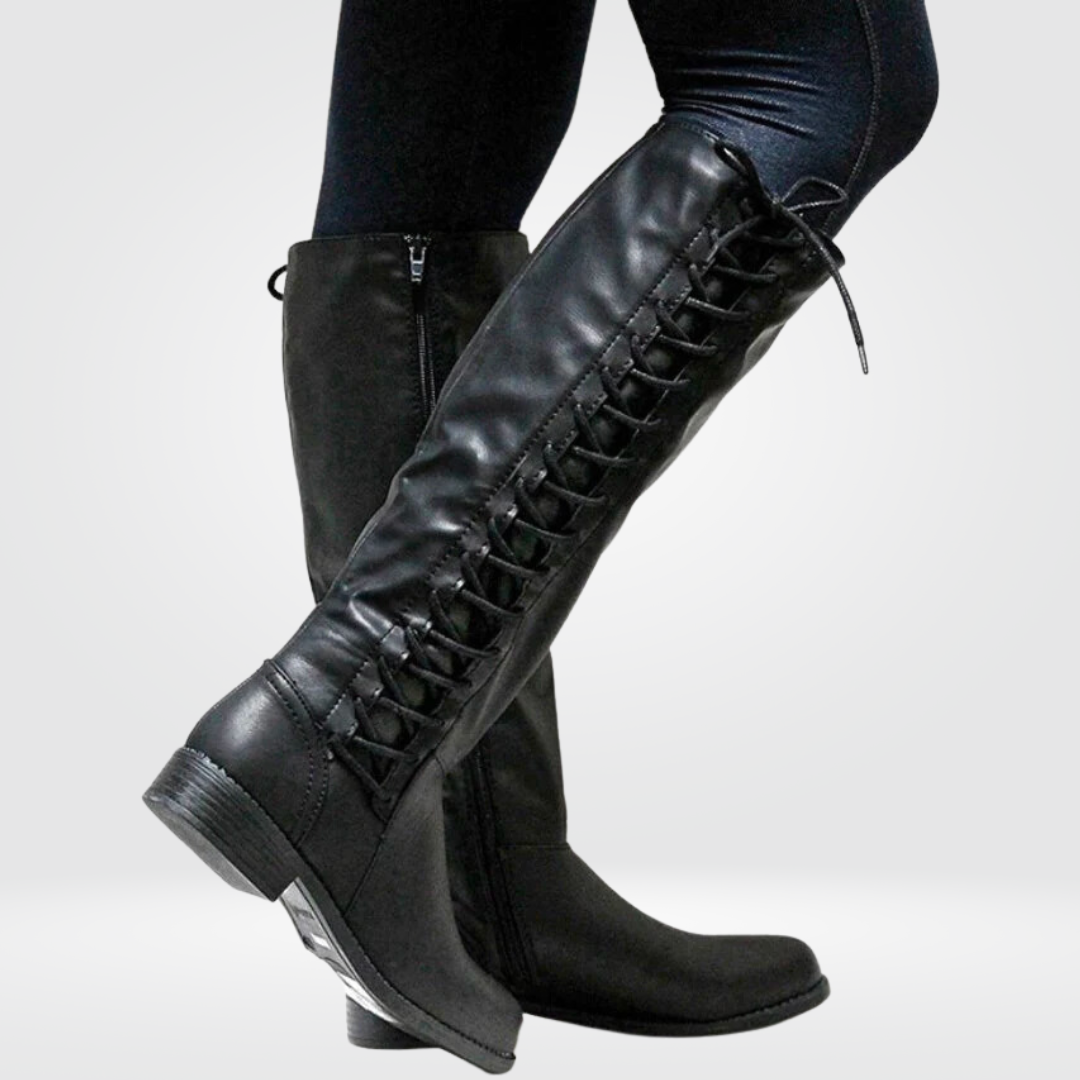 Bottes Hautes Femme Lacées – Aspect Cuir, Zip