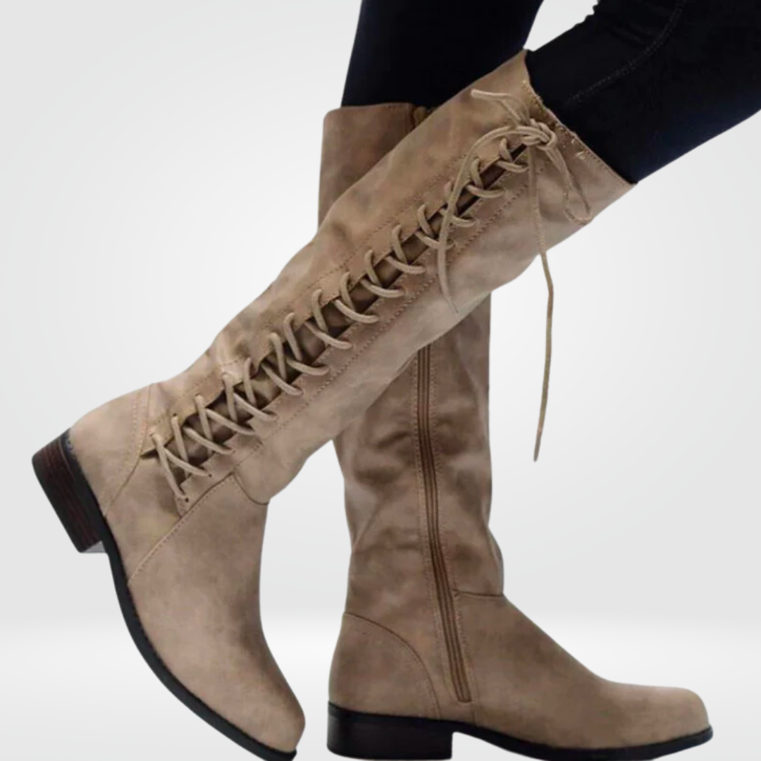Bottes Hautes Femme Lacées – Aspect Cuir, Zip