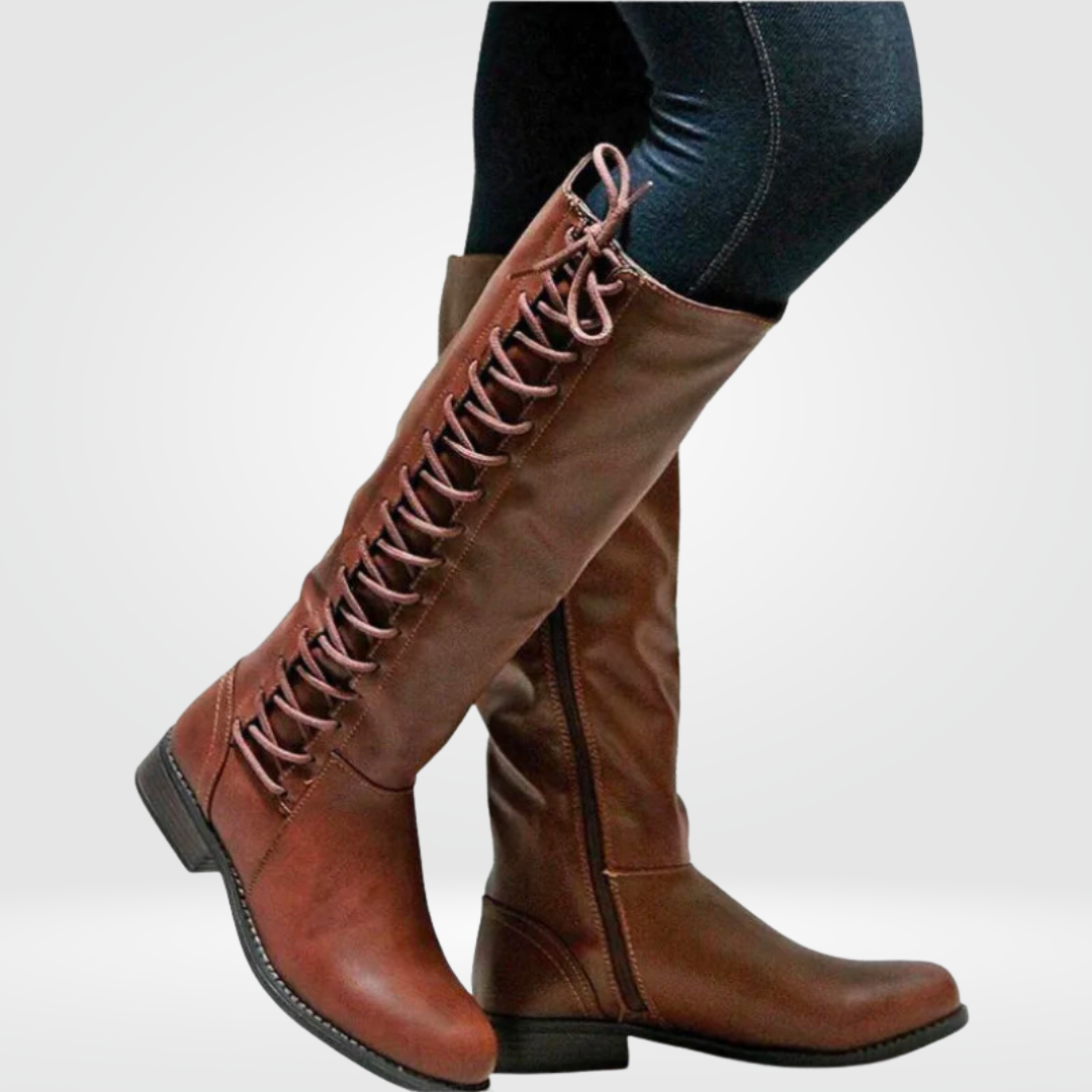 Bottes Hautes Femme Lacées – Aspect Cuir, Zip