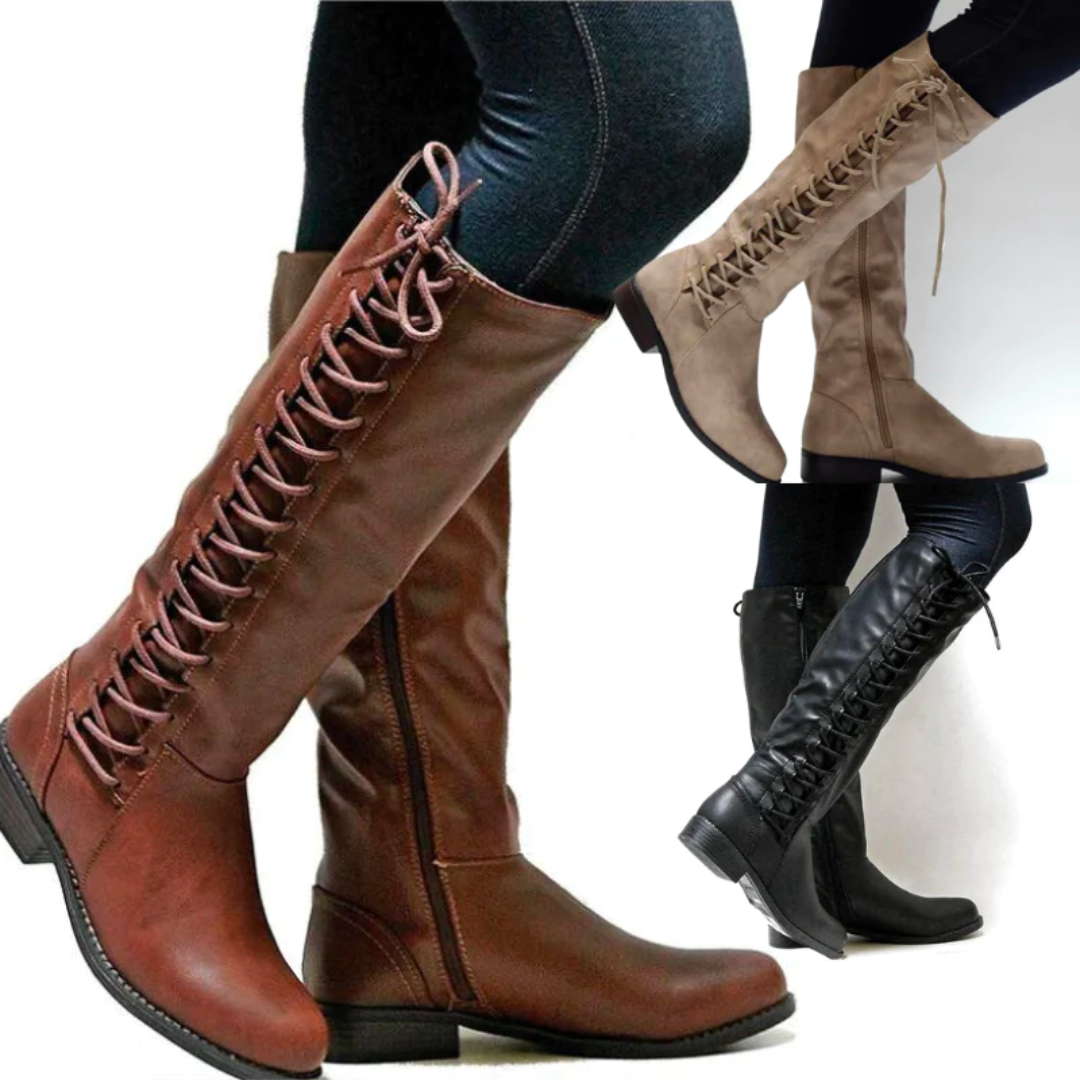 Bottes Hautes Femme Lacées – Aspect Cuir, Zip