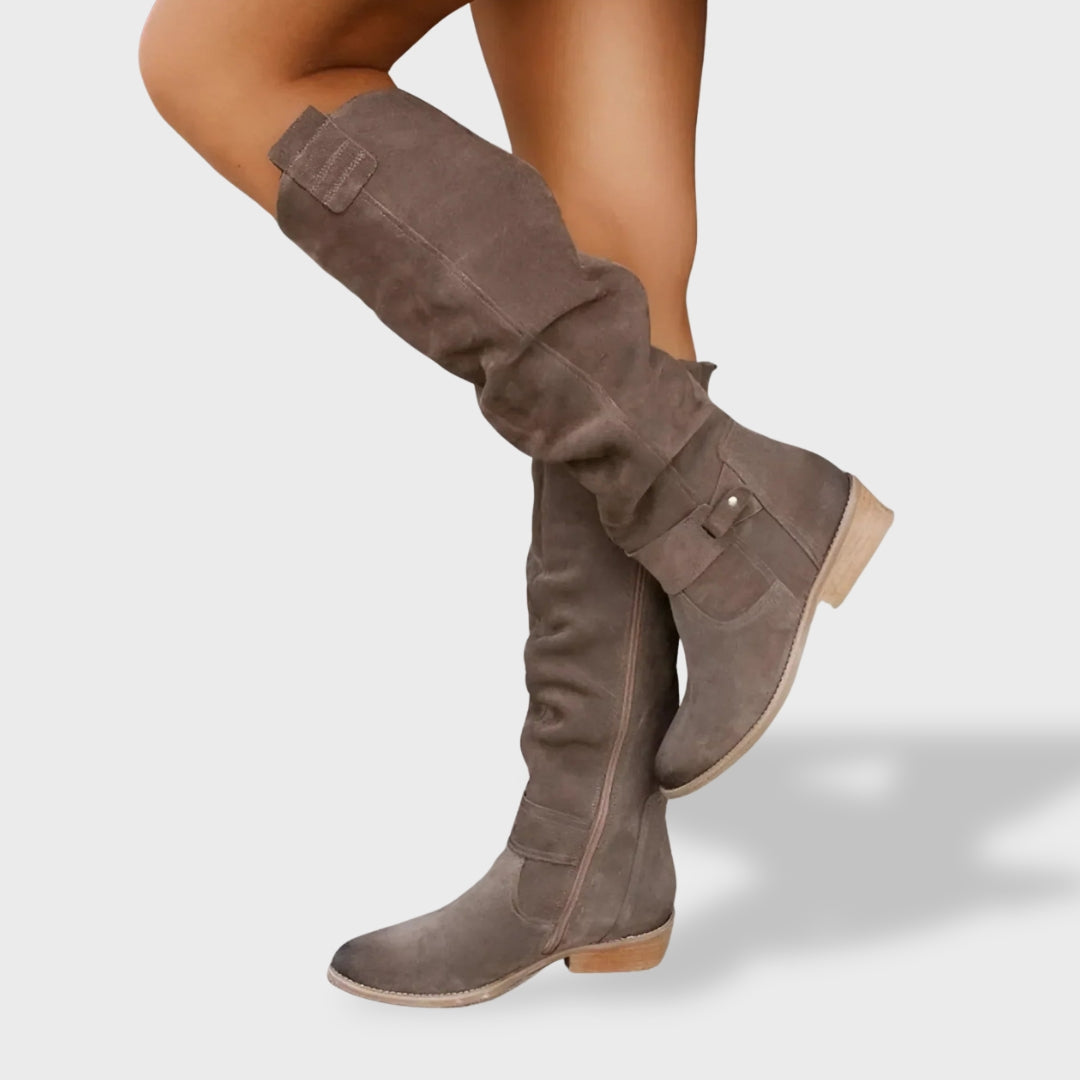 Bottes Hautes Femme – Plissées, Talon Bloc Stable