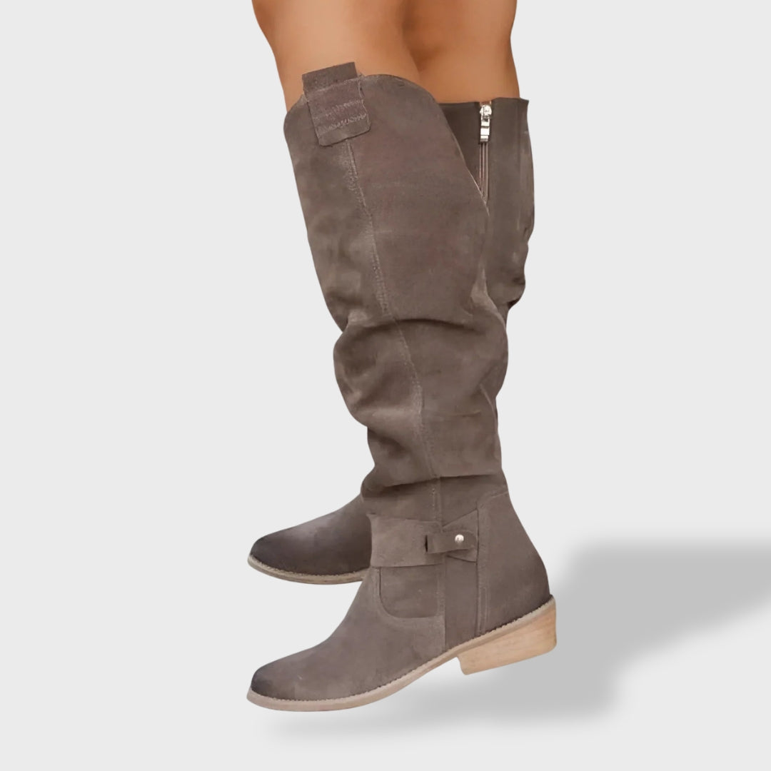 Bottes Hautes Femme – Plissées, Talon Bloc Stable