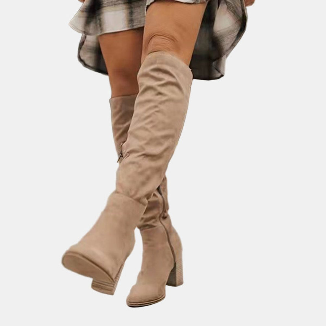 Bottes Hautes Femme – Talon Bloc, Fermeture Éclair