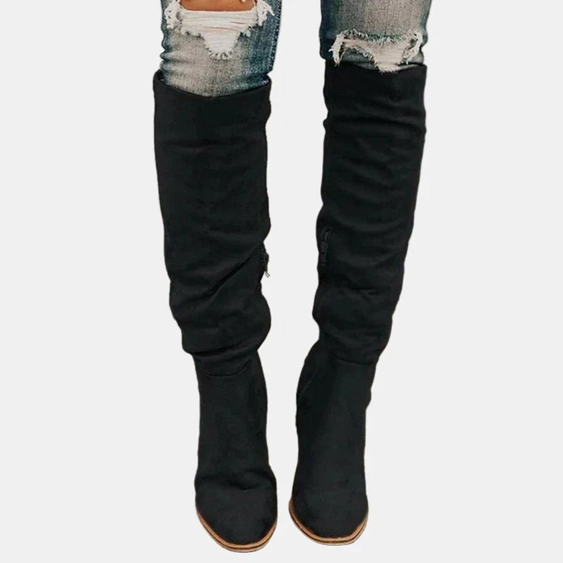 Bottes Hautes Femme – Talon Bloc, Fermeture Éclair