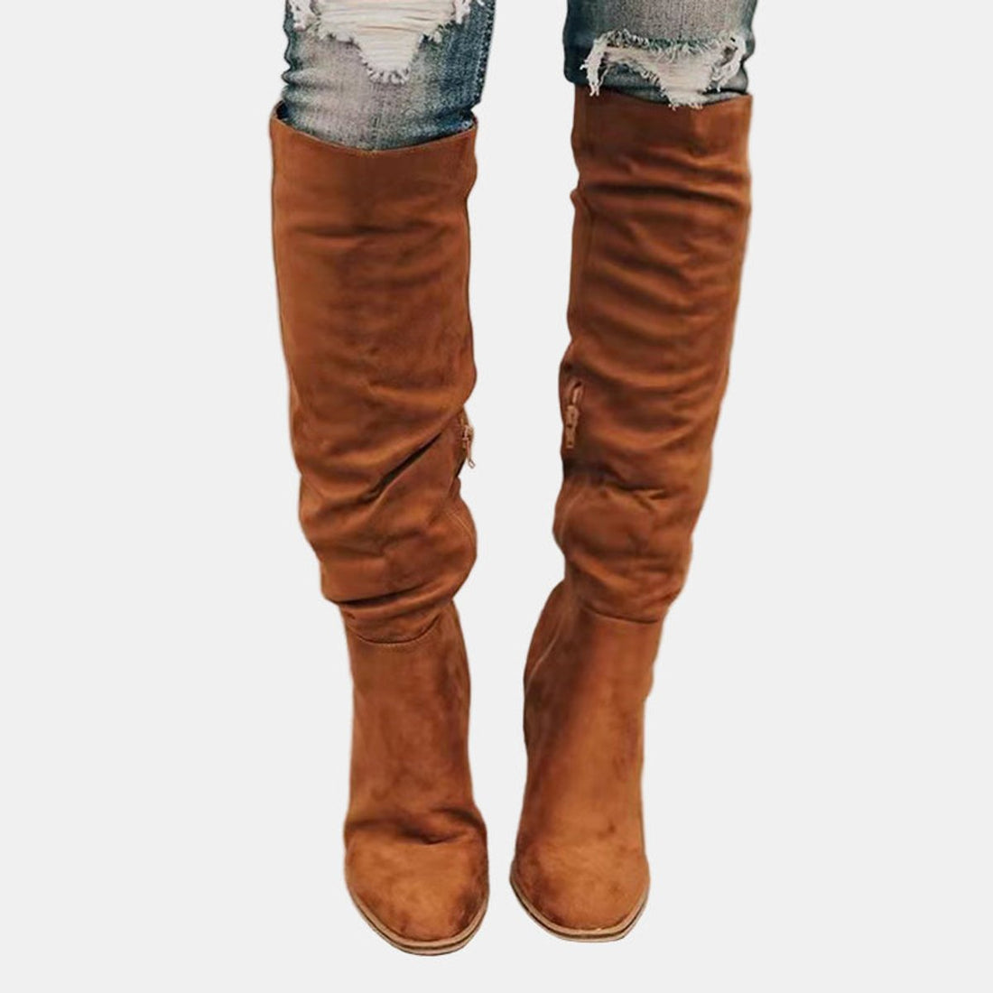 Bottes Hautes Femme – Talon Bloc, Fermeture Éclair