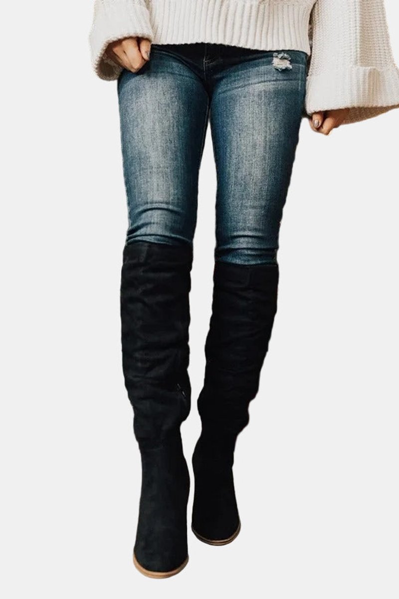 Bottes Hautes Femme – Talon Bloc, Fermeture Éclair