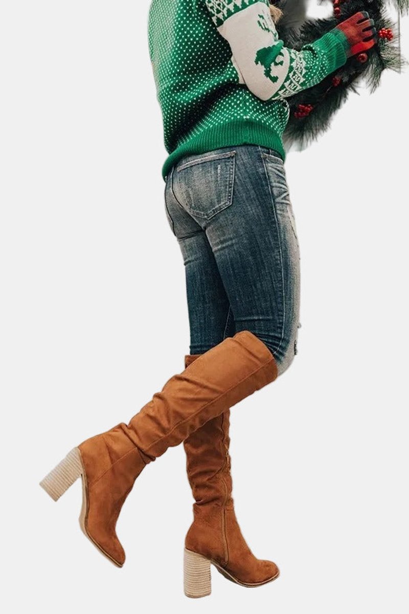 Bottes Hautes Femme – Talon Bloc, Fermeture Éclair