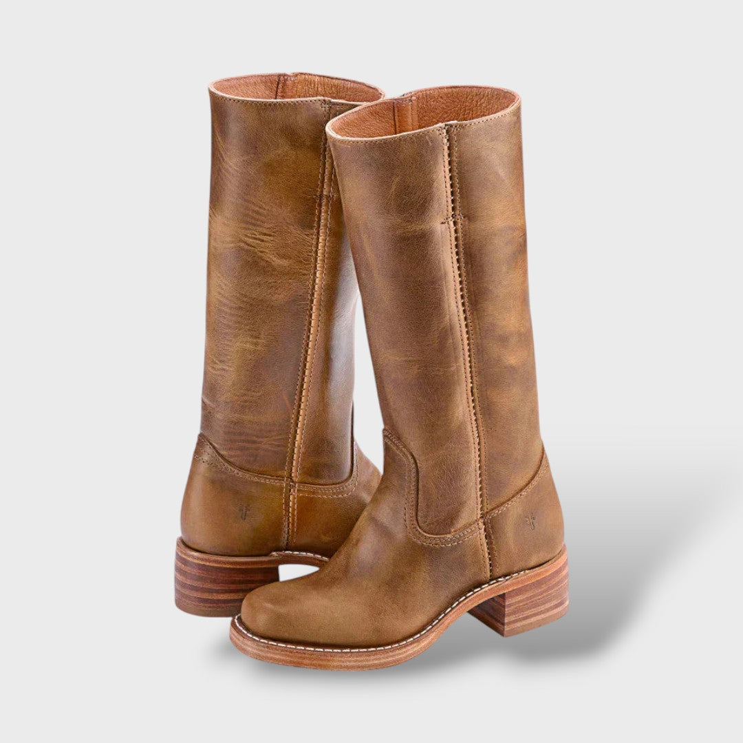Bottes Hautes Femme – Talon Bloc Structuré, Surpiqûres Contrastantes