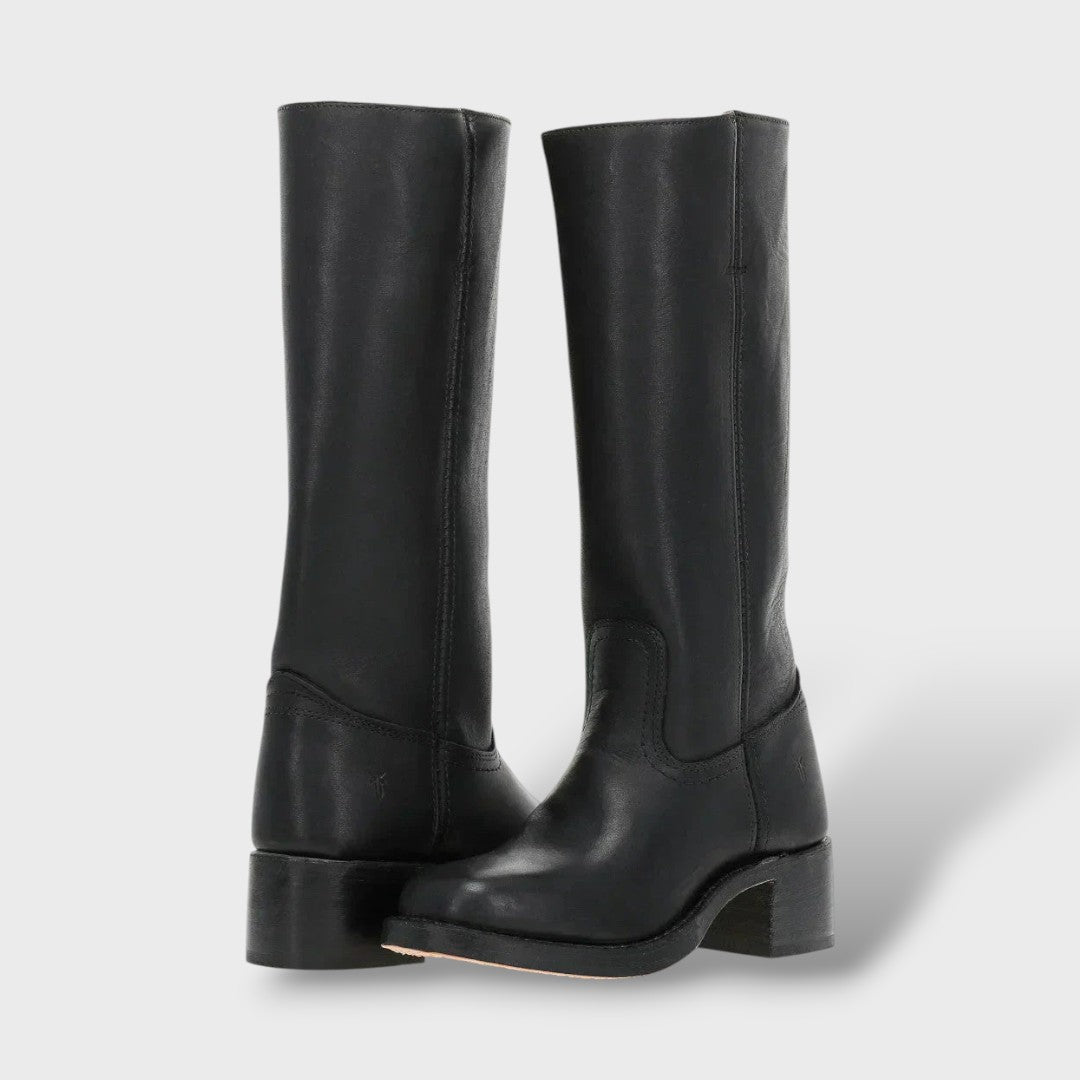 Bottes Hautes Femme – Talon Bloc Structuré, Surpiqûres Contrastantes