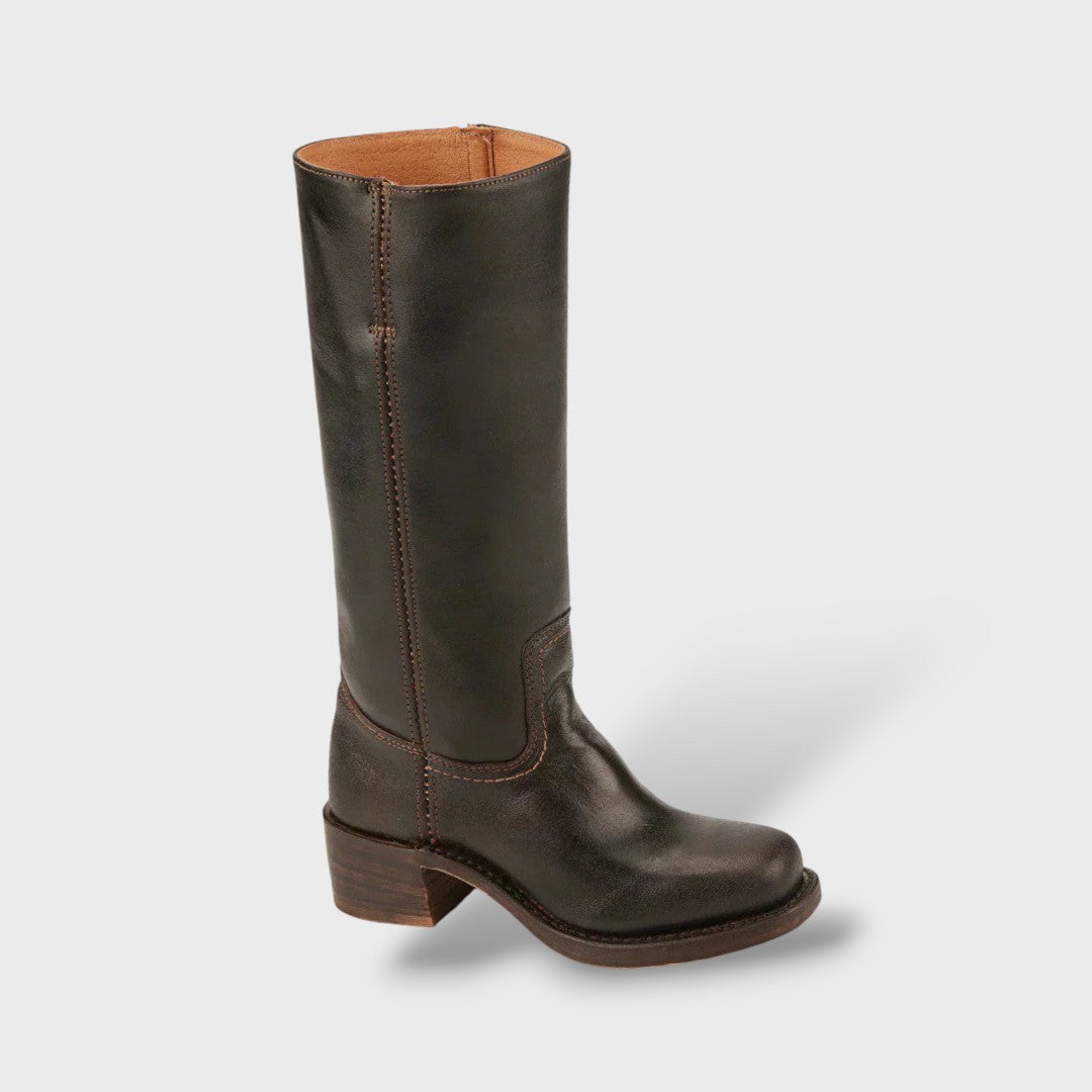 Bottes Hautes Femme – Talon Bloc Structuré, Surpiqûres Contrastantes