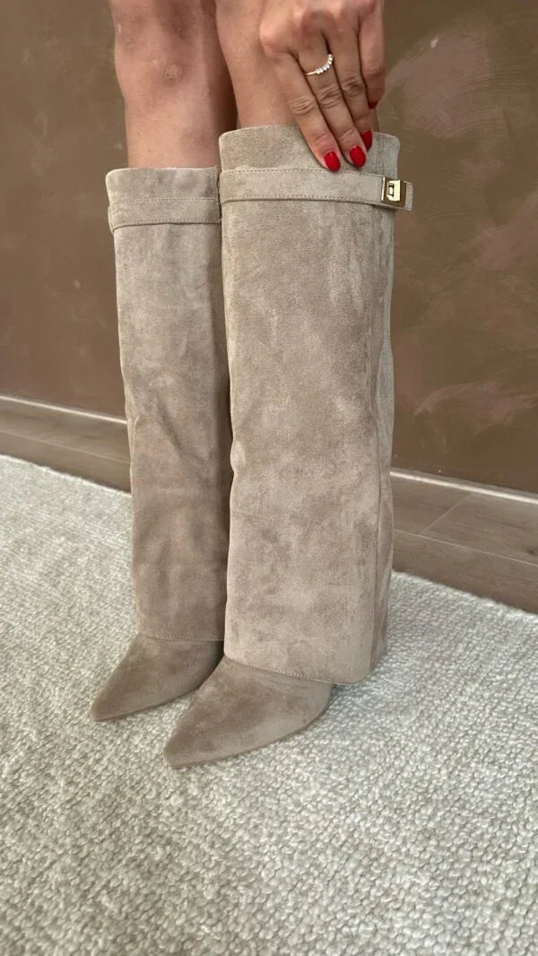 Bottes Hautes Femme à Talon – Détail Doré, Bout Effilé