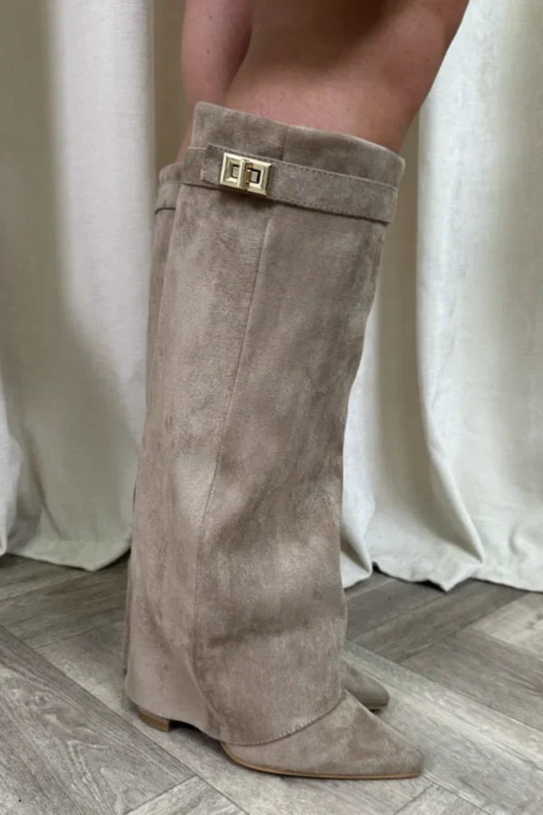 Bottes Hautes Femme à Talon – Détail Doré, Bout Effilé