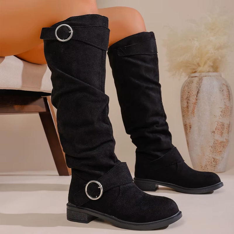 Bottes Hautes Femme – Tige Drapée, Boucles
