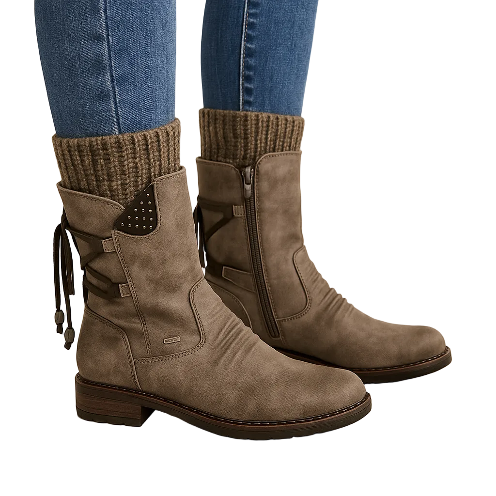 Bottes Mi-Mollet Femme – Revers Tricot, Aspect Daim