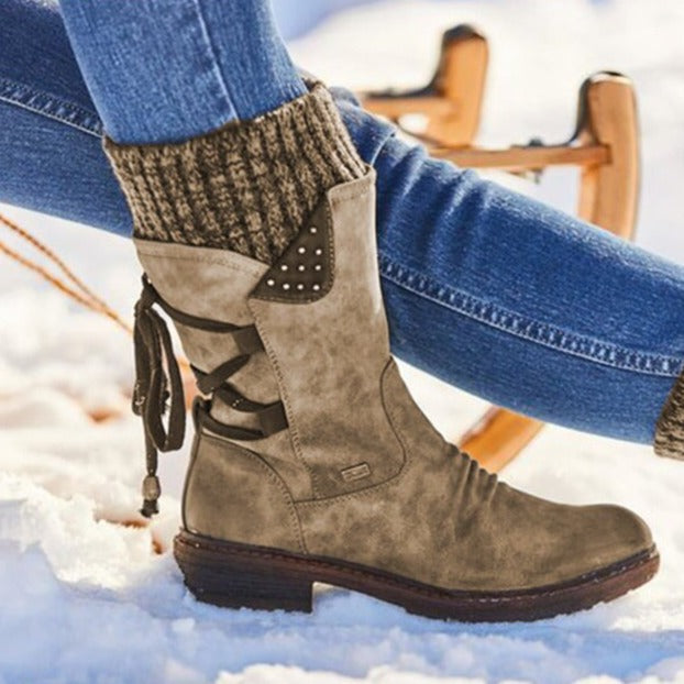 Bottes Mi-Mollet Femme – Revers Tricot, Aspect Daim