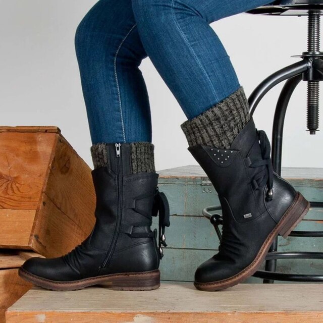 Bottes Mi-Mollet Femme – Revers Tricot, Aspect Daim