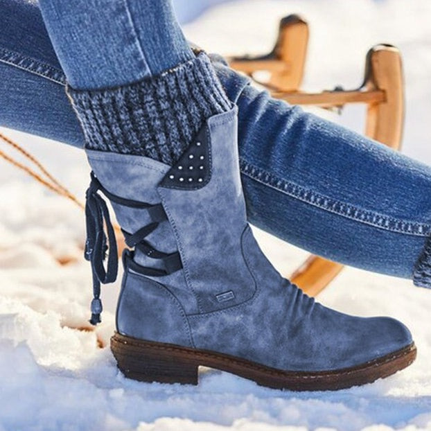 Bottes Mi-Mollet Femme – Revers Tricot, Aspect Daim