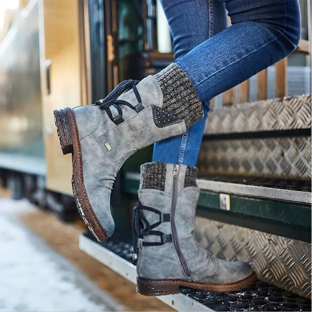 Bottes Mi-Mollet Femme – Revers Tricot, Aspect Daim