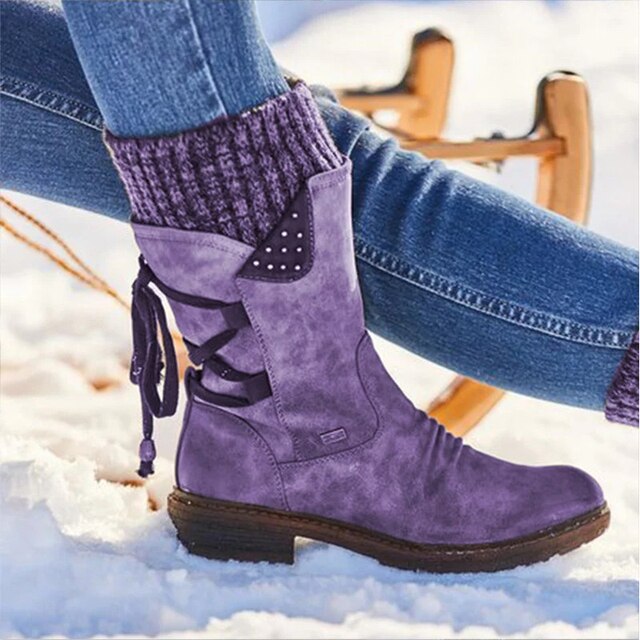 Bottes Mi-Mollet Femme – Revers Tricot, Aspect Daim