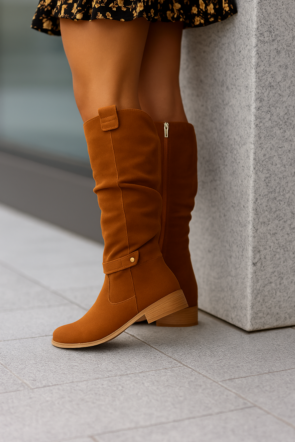 Bottes Montantes Femme – Aspect Daim, Coupe Sous le Genou