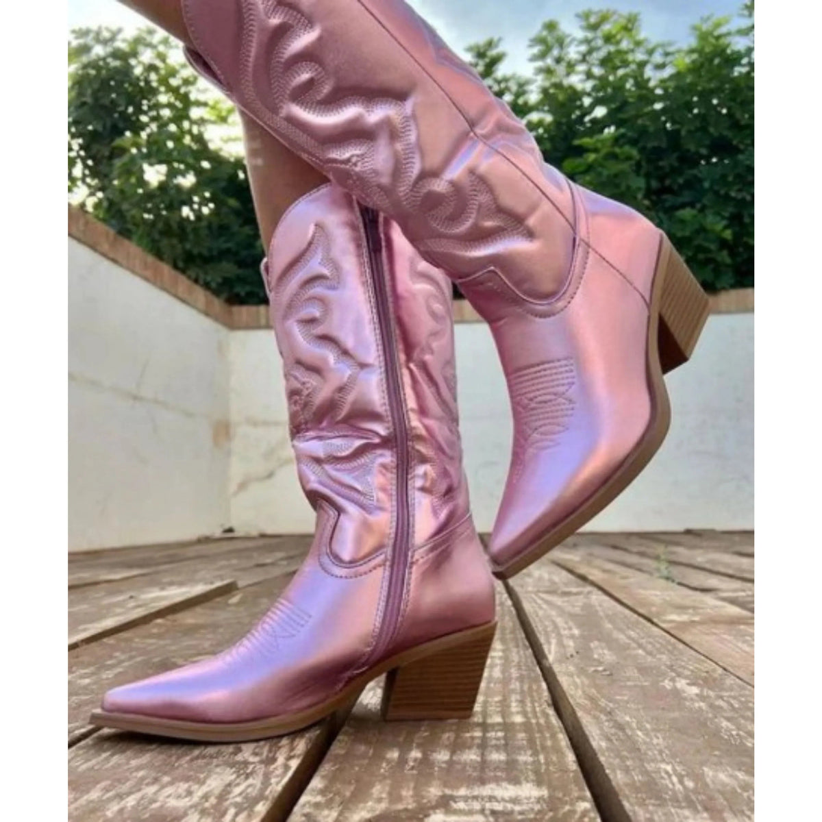 Bottes western femme métallisées – rose
